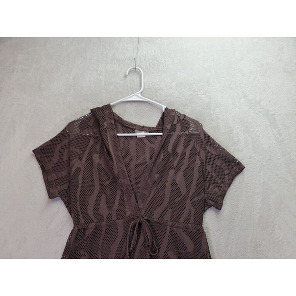 Jordan Taylor Swim Cover Up Dress Women Size Medium Brown Mesh Hooded Drawstring - Picture 5 of 6